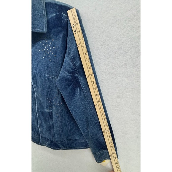 Vintage 90s Highlights Women's Denim Jacket Medium Rhinestone Sparkle Stars - Picture 7 of 9